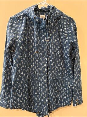 Lucky Brand Blue Printed Hooded Jacket with White Pattern (rain resistant)